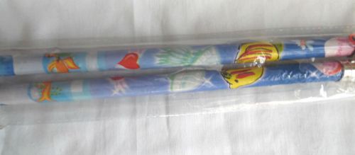 2 LARGE JUMBO PENCILS WITH REMOVABLE ERASERS &amp; 1 SHARPENER FLORAL BLUE FISHES