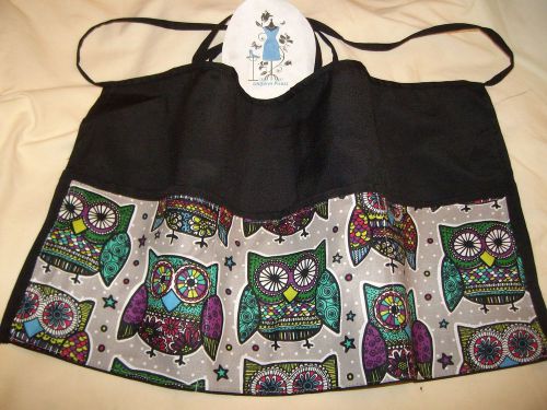 Black server waiter waitress waist apron crazy owls name embroidered free for sale