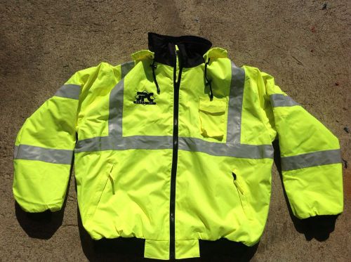 waterproof safety jacket with hood and  fleece lining.  Size 2XL
