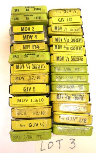 120+ Fuses LITTELFUSE &amp; BUSS  GJV &amp; MDV Type w/Wire Leads,1/8-6 1/4 A, Lot 3,USA
