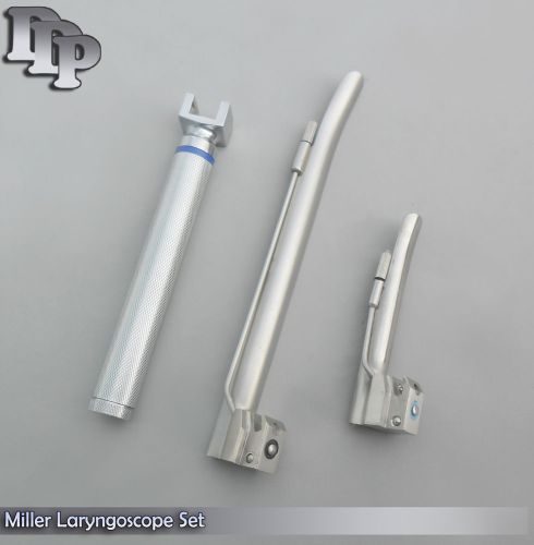 LARYNGOSCOPE SMALL HANDLE AA + 2 MILLER BLADE #1 and #4 ENT ANESTHESIA SET