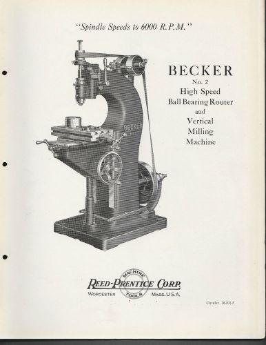 Circular 1927 Reed Prentice Machine Tools Becker No 2 H S Ball Bearing Router &amp;