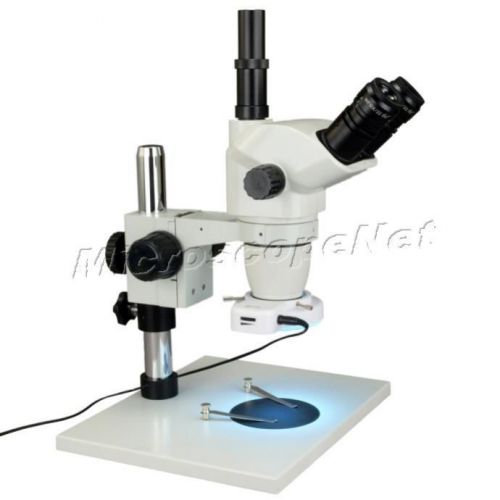 Zoom trinocular stereo microscope 6.7x-45x with shadowless 144-led ring light for sale