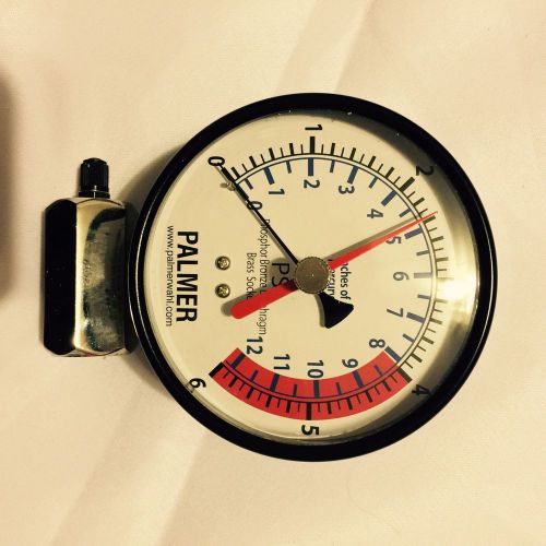 Palmer 40kbdla6#hg heavy duty black steel gas test gauge, 0-6 psi/0-12&#034;hg range for sale