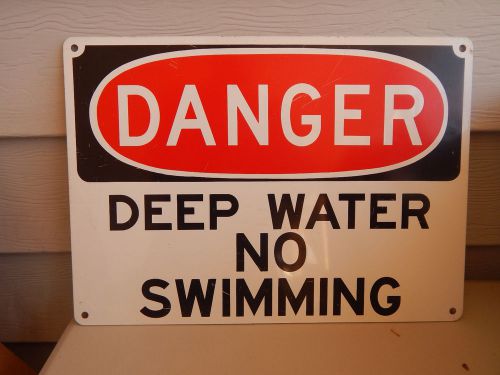DANGER DEEP WATER - NO SWIMMING METAL SIGN--10&#034; BY 14&#034;