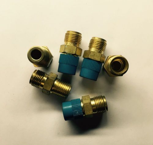 Swagelok brass b-600-1-4 3/8&#034; swagelok to 1/4&#034; npt male connectors [lot of 6] for sale