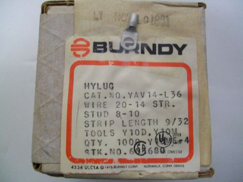 (1000) burndy hylug yav14-l36 wire 20-14 str stud 8-10 strip length 9/32 for sale
