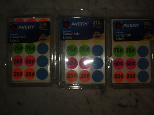 Lot of (3) 315ct. Avery 3/4&#034; Removable Garage Sale Labels - Price Tags Stickers