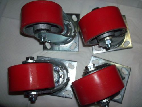 Colson swivel plate caster with red polyurethane 4&#034; x 2&#034; wheel for sale
