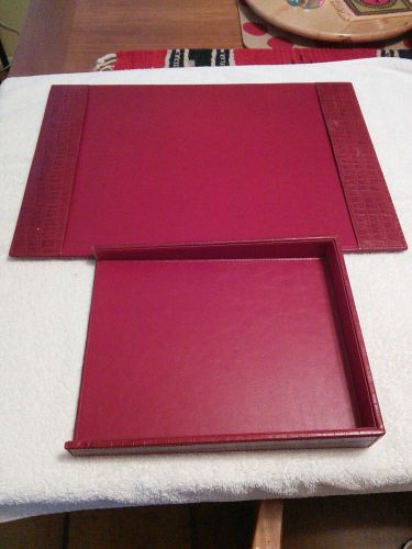 Leather Side Rail Desk Pad and Executive paper tray Hand made Red