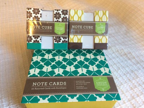 Stationary Paper GREEN INSPIRED Note Cubes(Set of TWO!) &amp; 20 Note Card/Envelopes