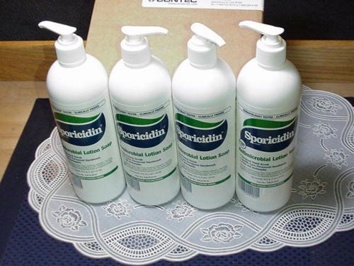 Four bottles (4) sporicidin antimicrobial lotion soap 16 ounce cals-2416 new! for sale