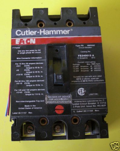 Cutler-hammer 15 amp circuit breaker model fs340015a for sale