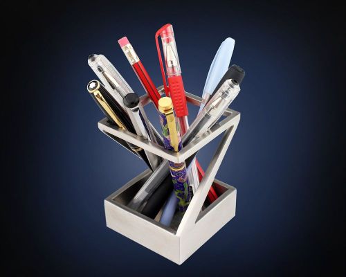 Pen And Pencil Holder Gift Desk Office Writing Modern Stainless Steel Satin