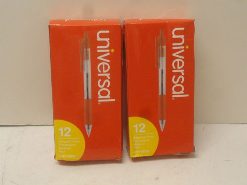 2 12ct boxes of Universal Retractable Ballpoint Pens, Red, Clear Barrel 1.0mm