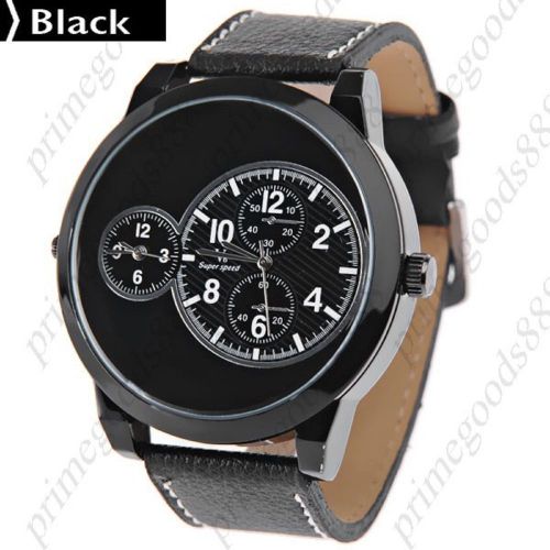 Dual time round quartz analog wrist men&#039;s free shipping wristwatch black for sale