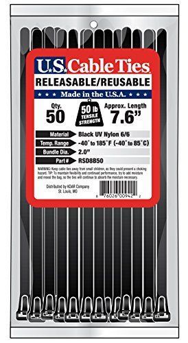 US Cable Ties RSD8B50 8-Inch Releasable Ties  UV Black  50-Pack