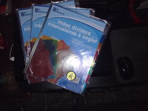3 Packs 8 in Each Sturdy Plastic Binder Index Dividers Inserts Mixed Colors