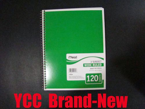 Mead Spiral Notebook,3subject,120sheets,wide ruled,green cover,10.5 x 8 in,1pk
