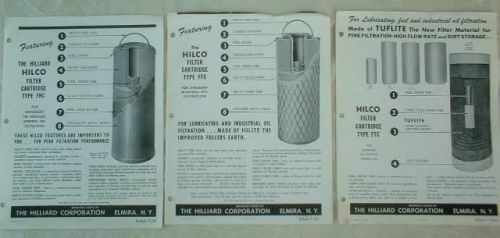 1956 HILLIARD HILCO OIL FILTRATION FILTER CARTRIDGES CATALOG SPECS ADS ELMIRA NY