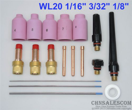 18 pcs TIG Welding Torch Gas Lens Kit WP-17 WP-18 WP-26 WL20 1/16&#034; 3/32&#034; 1/8&#034;