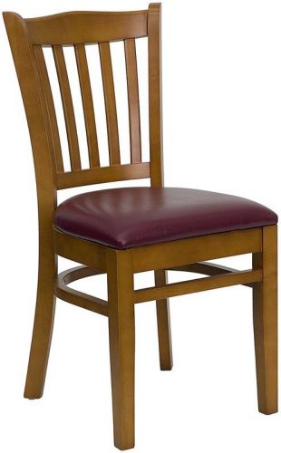 Restaurant Cherry Wood Dining Chairs, thick burgundy padded seats commercial
