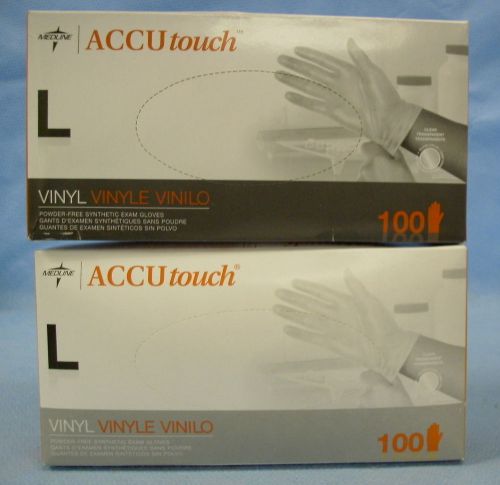 2 Boxes/100ea Medline Accutouch Vinyl Exam Gloves-Large- #MDS192076