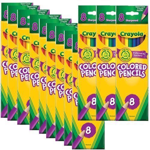 12 Pack Colored Woodcase Pencils, 3.3 mm, Colors: BLK/BE/BN/GN/OE/RD/VT/YW