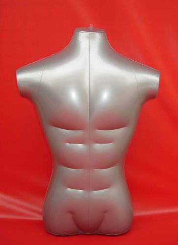 Fashion Display PVC Silver Male Half Body Inflatable Mannequin Dummy Torso Model
