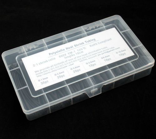 6 Sizes Heat Shrink Tubing Kit black Colors Transparent plastic box 100pcs