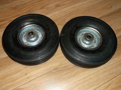 Two heavy duty never-flat 8-inch solid hard rubber hand truck wheels - fits 5/8 for sale