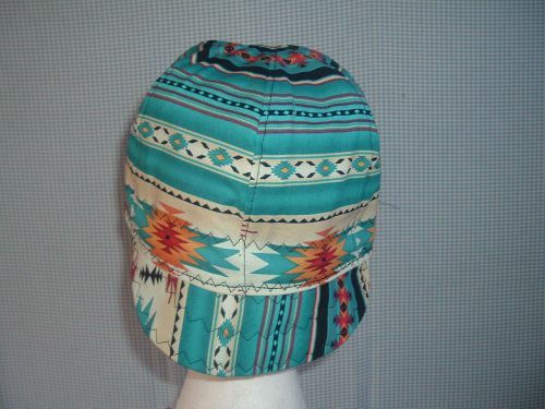 TURQUOISE STRIPES REVERSABLE WELDING CAP  7 1/8 SIZE  BY 6010 OSO INDUSTRIES