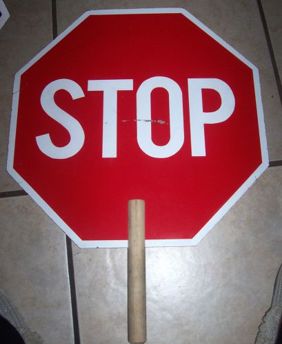 Stop slow sign hand held wood handle school church construction 18 in for sale