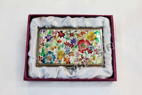 Antique MOTHER OF PEARL Name Card Credit Card Holder Metal Case Flowers DS0012