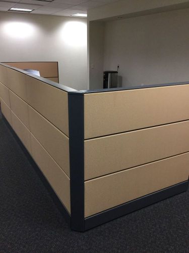 Extra-Long Teknion Work Station - Cubicle, 14&#039;+ long x 4&#039;8&#034; deep, w/4 cabinets