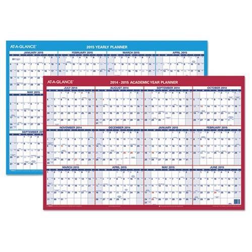AT-A-GLANCE® Horizontal Erasable Wall Planner, 36 x 24, Blue/White; Red/2014-201