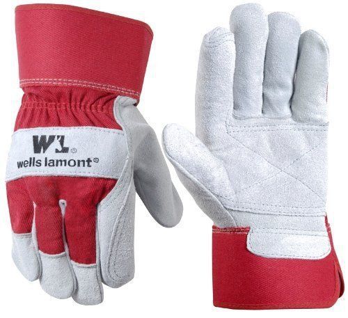 6 pr wells lamont gloves heavy duty double palm cowhide w/ safety cuff one size for sale