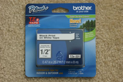 Genuine Brother TZe-231 1/2&#034; Black Print on White Tape FREE SHIPPING