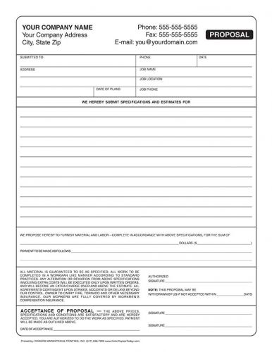 PROPOSAL FORMS - 250  2 part Carbonless NCR Forms