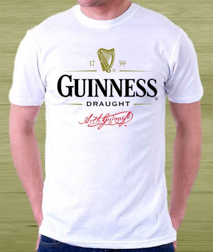 New !!! Guinness Beer Drink Logo Men&#039;s White T Shirt Size S to 3XL