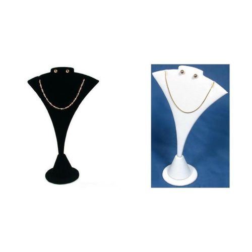 Black Velvet &amp; White Faux Leather Bust Jewelry Display Showcase Stand Kit 2 Pcs
