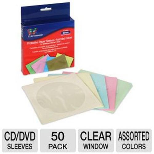 Lot of 2 - color research protective cd/dvd sleeves, 50 pack (x2), asst. colors for sale