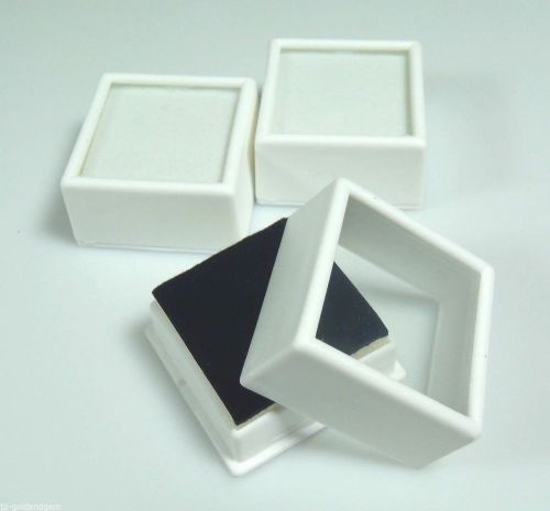 3pc White 1-1/2&#034;x3/4&#034; Square Glass Top Gem Box storage/display gold/gems/coins