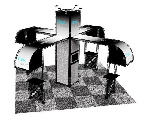 Trade show booth display custom 20&#039; x 20&#039; pop out banner stand island crosswire for sale