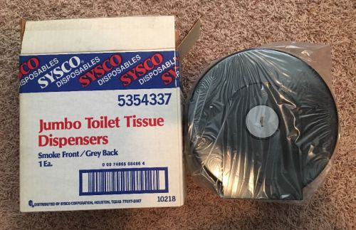 NIB * SYSCO Jumbo Single Roll Toilet Tissue Dispenser Smoke Front Grey Back NEW