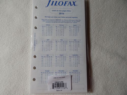 Filofax Personal Size Organiser Week on 2 pg. 2016 Calendar Refill Inserts