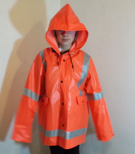 Nasco samp#174-jkt.fo fluorescent orange reflective rain coat size  3x  large for sale