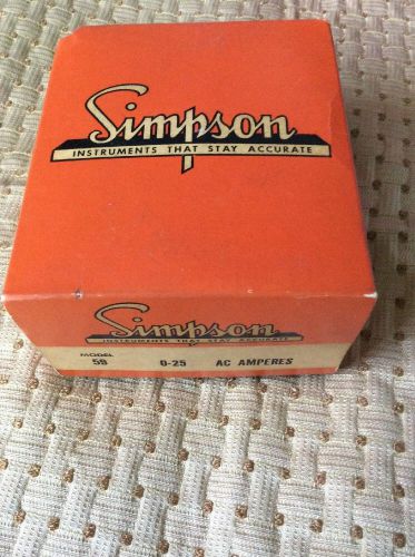 Vintage NOS Simpson Model 59 0-25 Amp Ampere AC Current Panel Meter