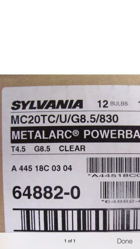 12 SYLVANIA 64975 MC20TC/U/G8.5/830 CLEAR 20W T4.5 G8.5 3040K METAL HALIDE BULB