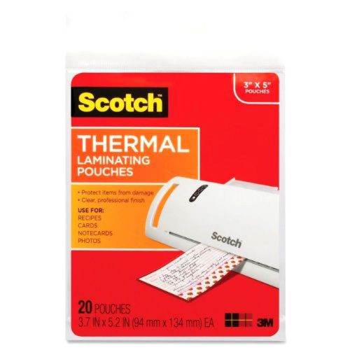 Scotch thermal laminating pouches, 3.7 x 5.2-inches, 20-pouches (tp5902-20) for sale